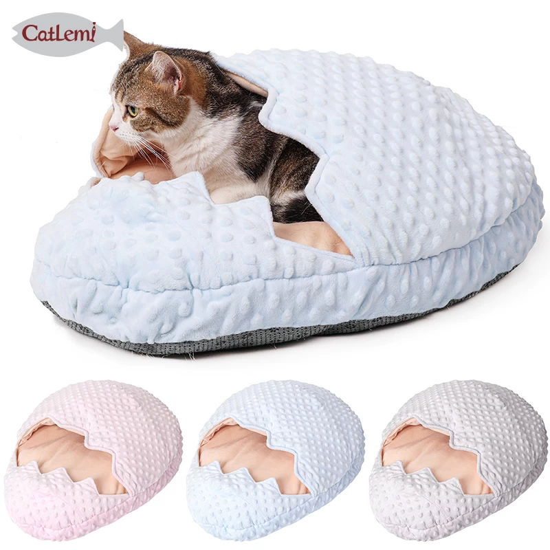 Broke Oeuf Design Sac de couchage pour animal de compagnie Cute Cozy Chat Sac d'hiver Lit cave pour chiot