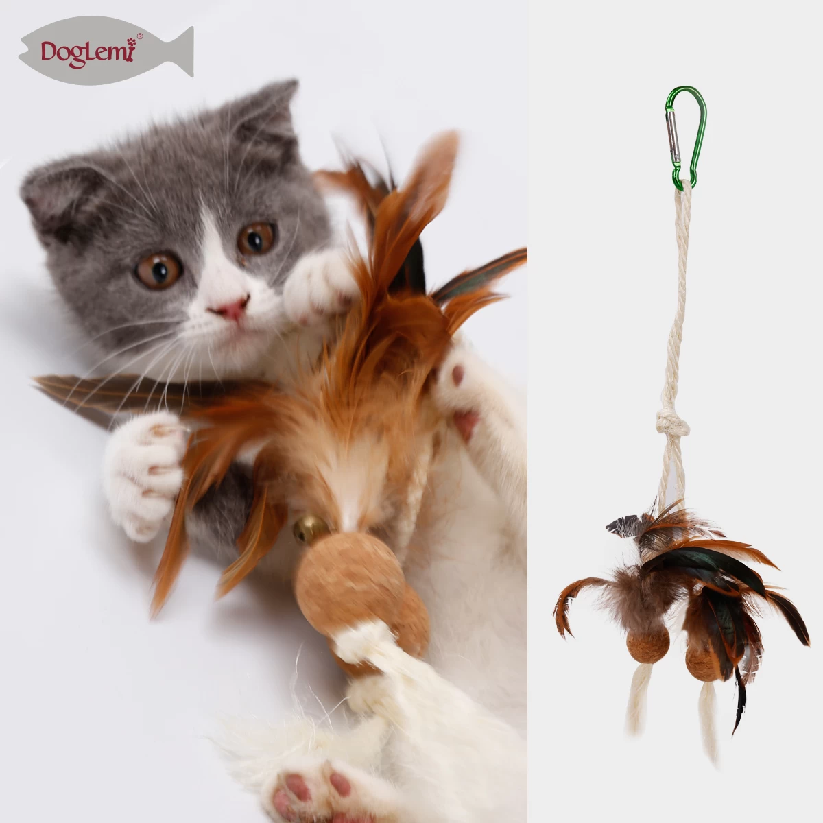 软木球羽毛剑麻绳猫玩具