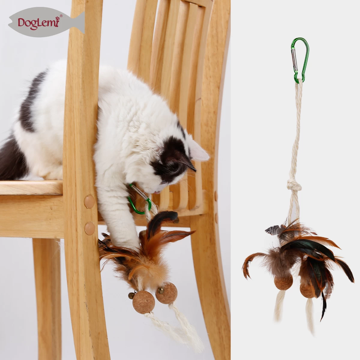 Cork juguetes para gatos sisal pluma