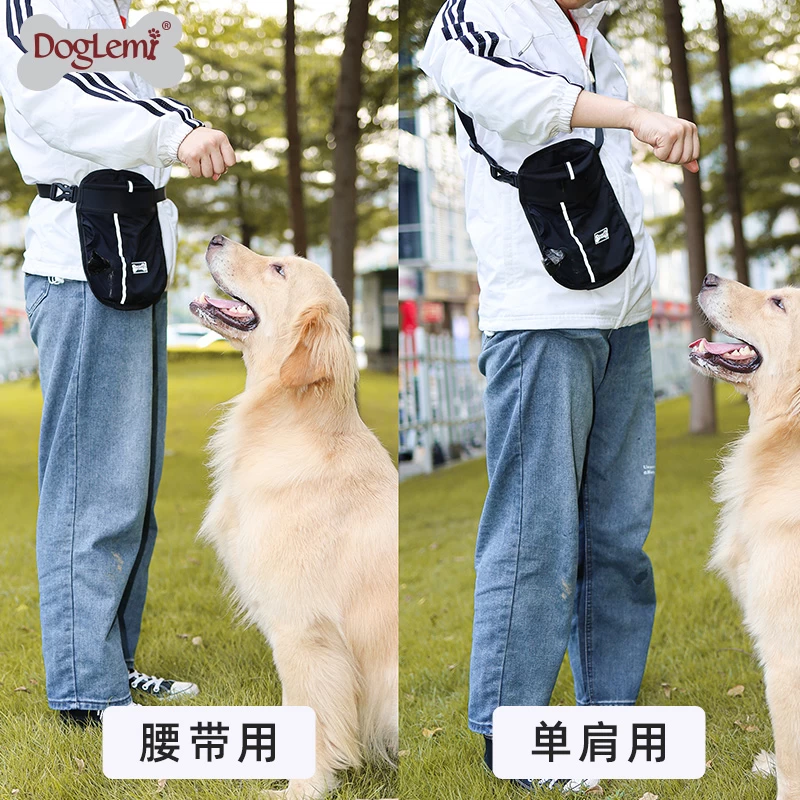 Doglemi Dog Trate Formar Bolsa de entrenamiento con cintura ajustable y soporte del dispensador de la bolsa de caca, lleva fácilmente la bolsa de asas