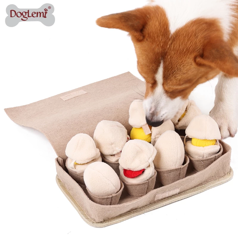 Doglemi IQ Puzzle Huevos Perro Juego de juguete Snuffufe Training Huevos Caja de ciegos Juguetes para Mascotas