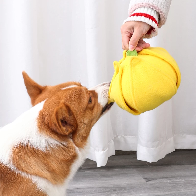 Funny Plush Pumpkin Shape Dog Snuffle Feeding Mat Nosework Treat Training Boredom Relief Dog Puzzle Toy