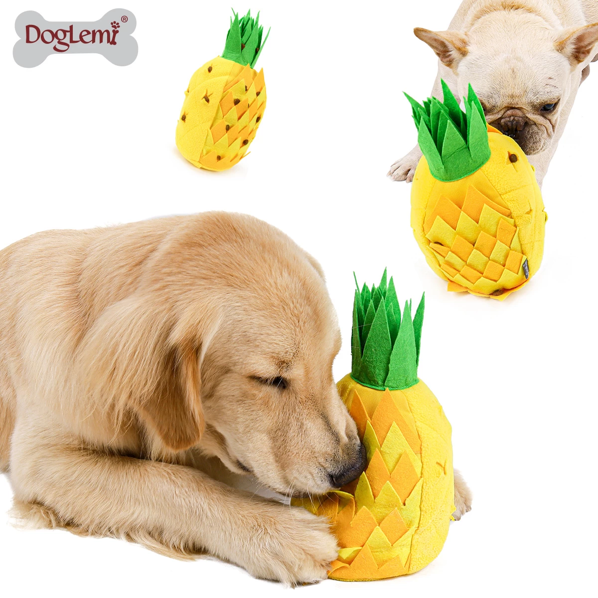 Pineapple sniffing dog toy
