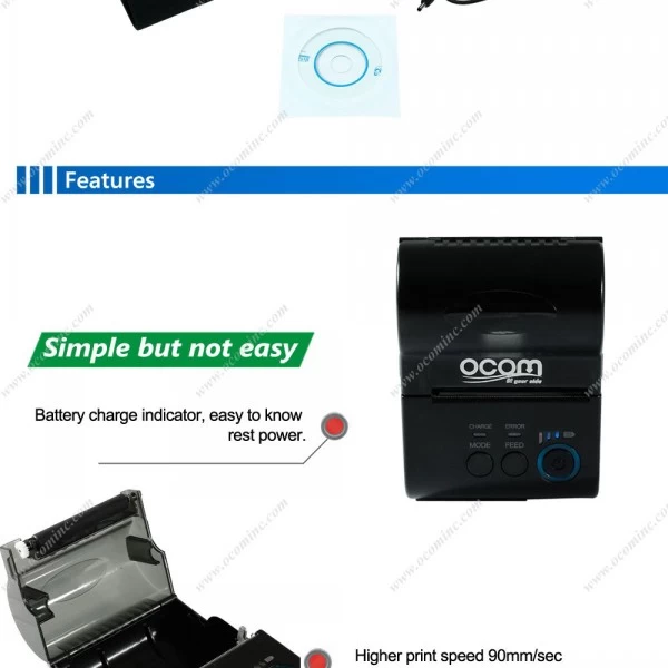 OCPP-M06: OCOM vente chaude 58mm mini-imprimante thermique portable  Bluetooth