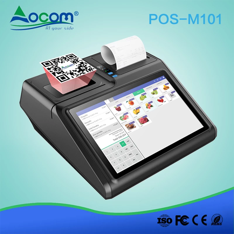 (POS-M101-A) 10.1 Inch Android 7.1 Touch  Screen POS Terminal with 80mm Printer, LCD Display MSR RFID 2D Scanner Battery options