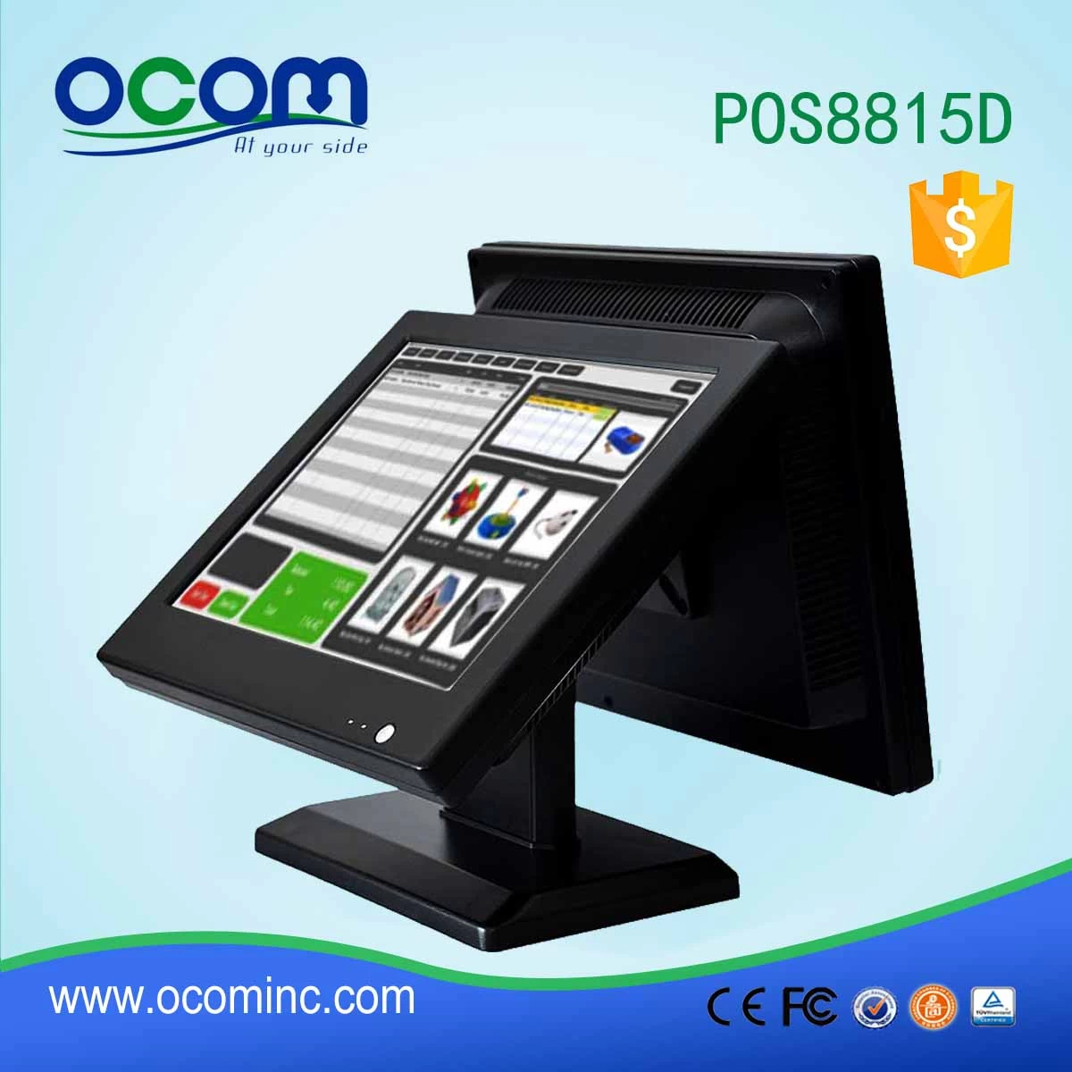 (POS8815D) 15 Inch Dual Screen All-In-One Touch POS Machine