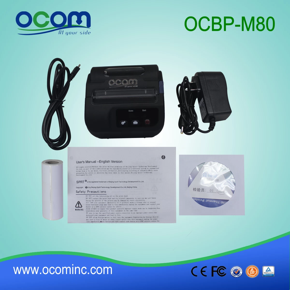 3 inch portable mini mobile bluetooth barcode printer （OCBP-M80）