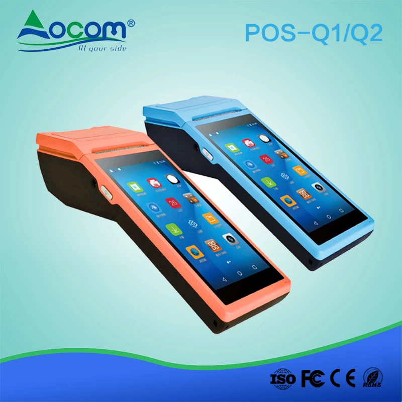 Android handheld pos terminal with touch screen and receipt Printer
