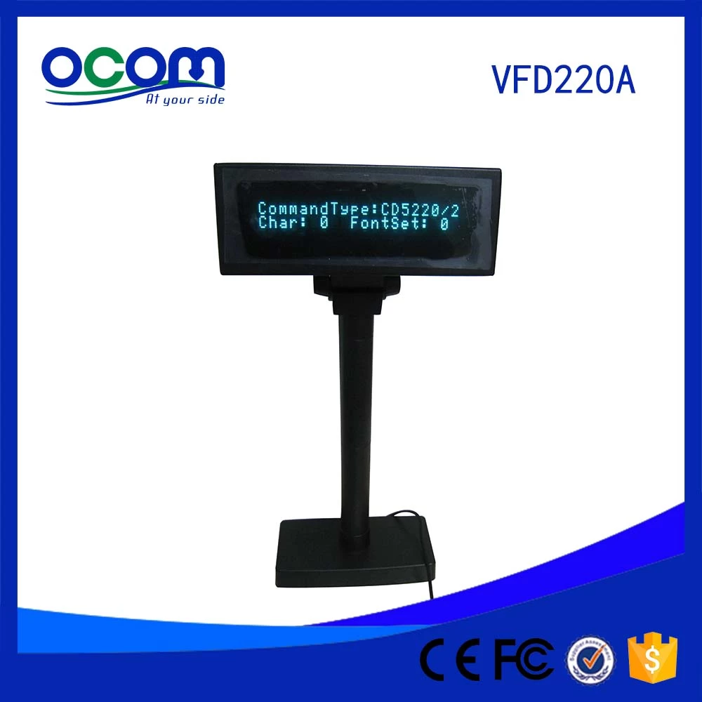 Hot Selling Double Line Serial USB Port Optional Small Alphanumeric VFD Customer Pole Display With Stable Stand