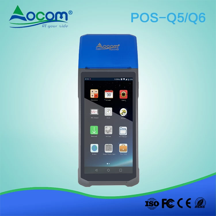 POS-Q5/Q6) Portable Android POS Terminal avec imprimante thermique 58 mm