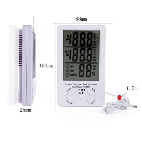 Thermomètre intérieur/extérieur avec horloge hygromètre TA298 - imychic