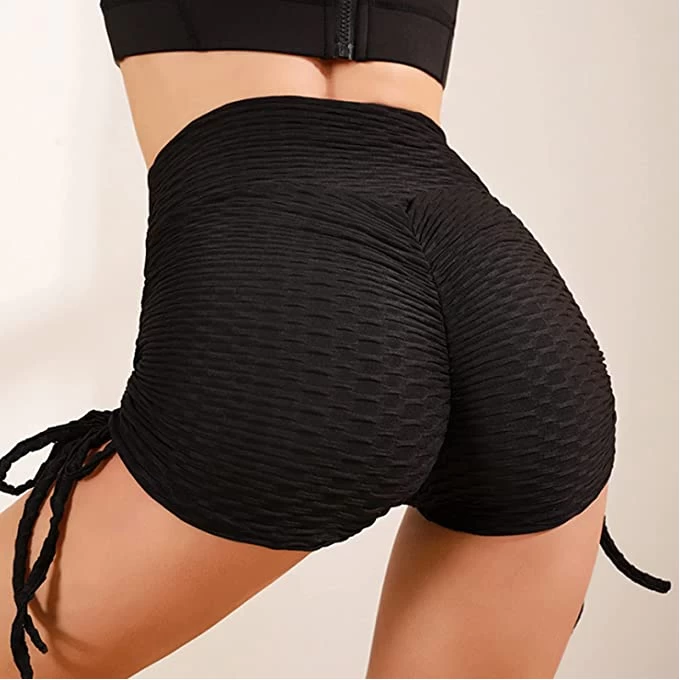 S-SHAPER Women Bubble Honeycomb Scrunch Tiktok Shorts With Side Rope