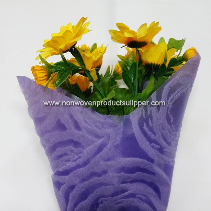 China Manufacturer Purple Rose Embossing GT-HSROPU01 PP Spunbond Non Woven Gift Wrapping Paper Roll