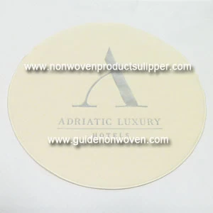China Apricot Yellow Color Circular Shape Customized Logo Printing Hotel Airlaid Coaster manufacturer