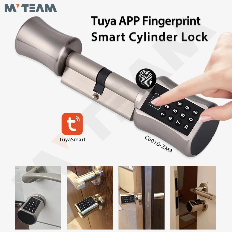 Tuya APP Bluetooth Smart Cylinder Lock Battery Powered Keypad Code Fingerprint Keyless Internet Remote Safe Lock For Home