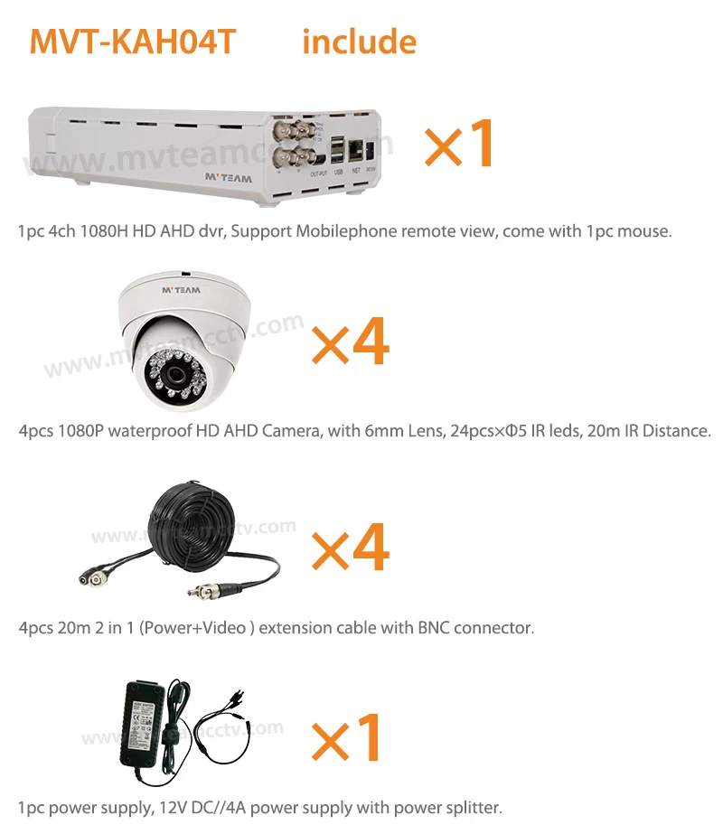 4CH Dome 6mm Lens 2MP 1080P CCTV Camera Kit (MVT-KAH04T)