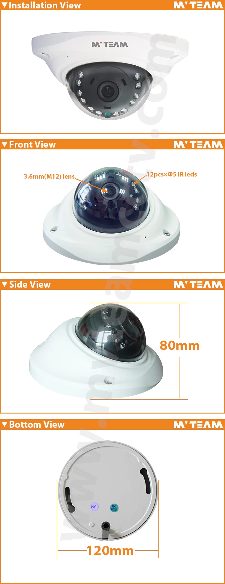 Indoor Dome 1080P 2MP Metal Housing IMX291 IP Starlight Camera MVT-M3580S