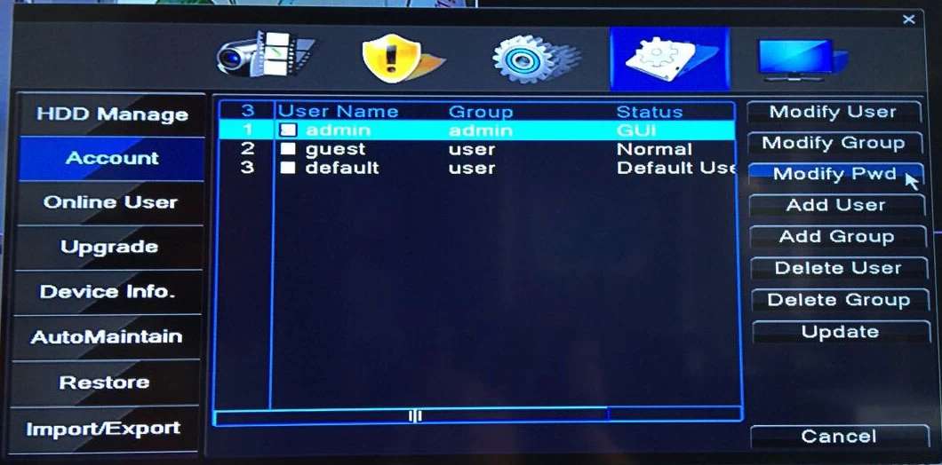 How to change password and add new users for MVTEAM 5 in 1 DVR?