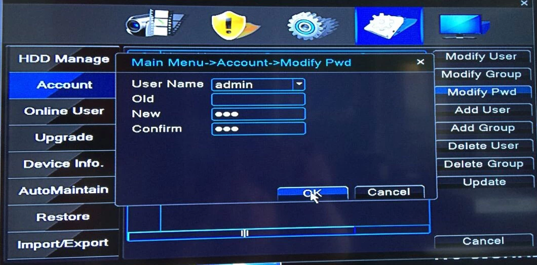 How to change password and add new users for MVTEAM 5 in 1 DVR?