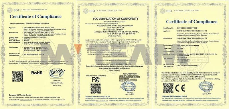 CE, Rohs, FCC Certificates
