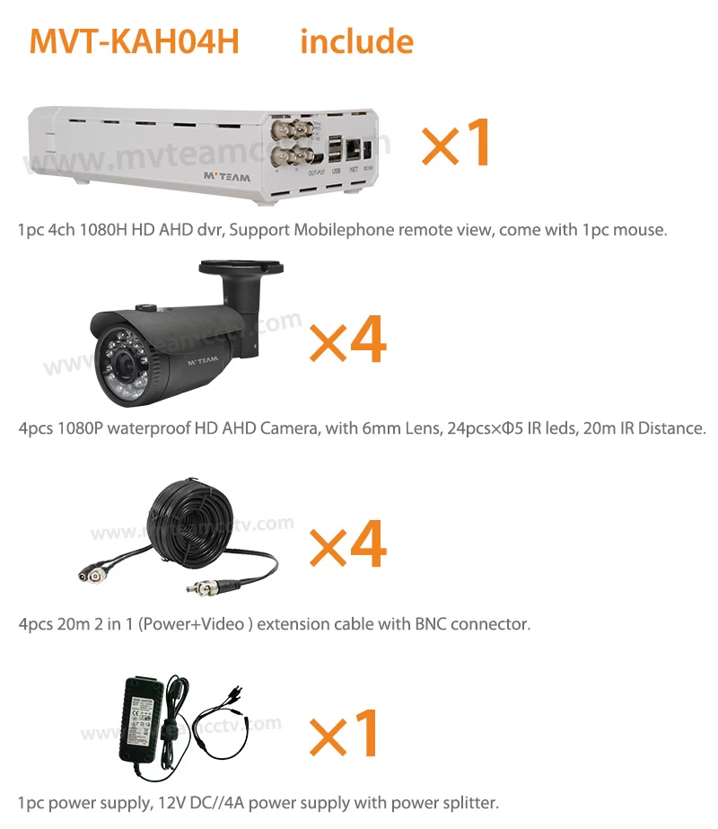 4CH Waterproof Best 1080P CCTV Security Camera System (MVT-KAH04H)