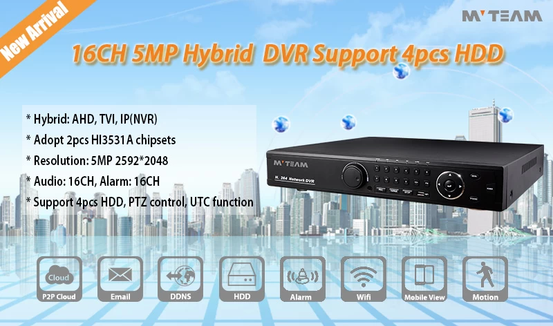 MVTEAM 5MP 2592*2048 16CH AHD TVI IP Hybrid DVR Support 4pcs HDD