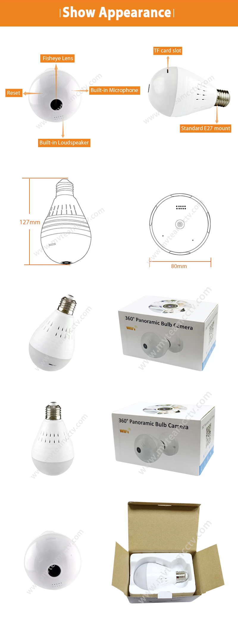 360 Degree Hidden CCTV Camera Indoor VR Wifi Light Bulb Camera H100-E