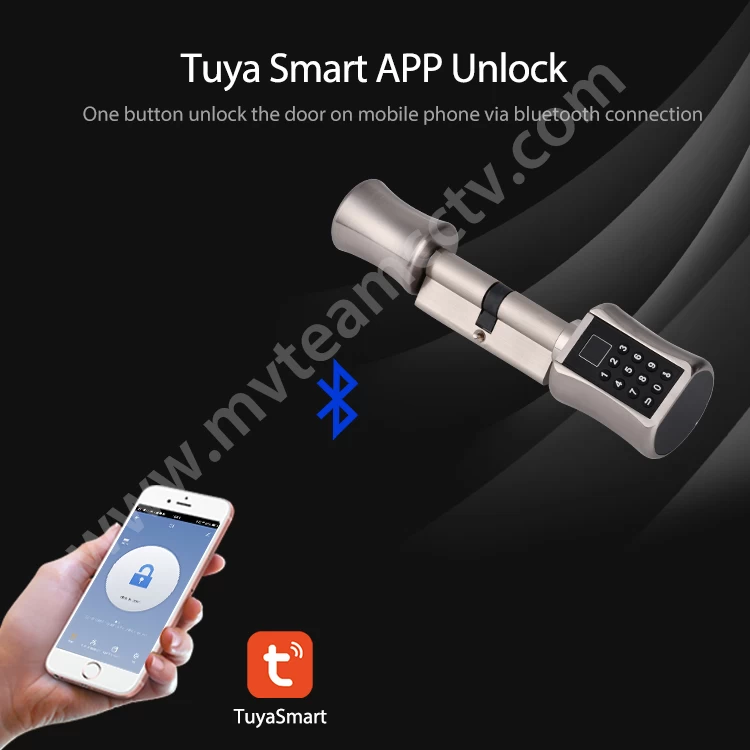 Tuya APP Bluetooth Smart Cylinder Lock Battery Powered Keypad Code Fingerprint Keyless Internet Remote Safe Lock For Home