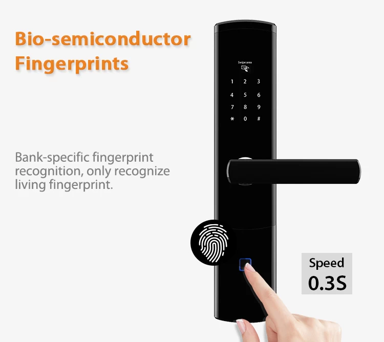 Digital APP Controlled Front Door Lock Smart WiFi Bluetooth Fingerprint Door Lock With SMS For Residential Home Office