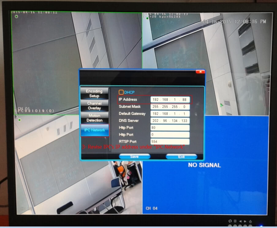 change IPC IP address via NVR -3