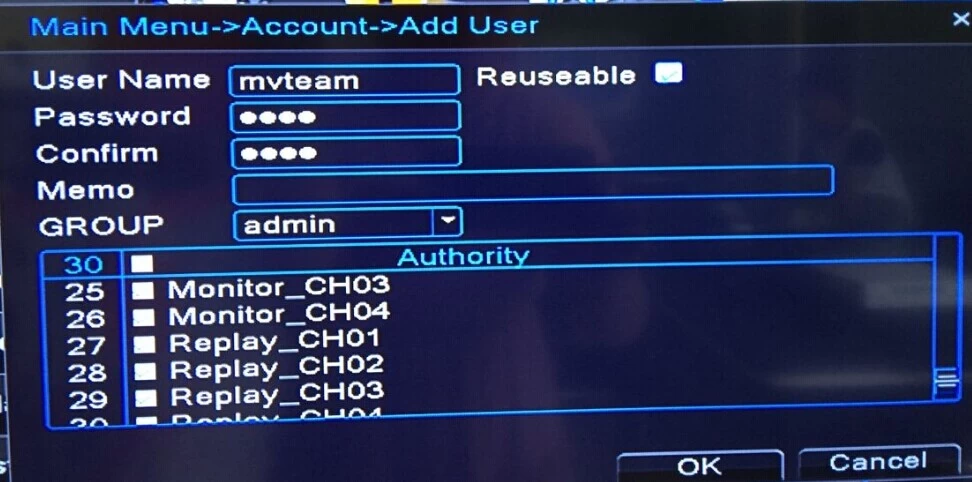 How to change password and add new users for MVTEAM 5 in 1 DVR?