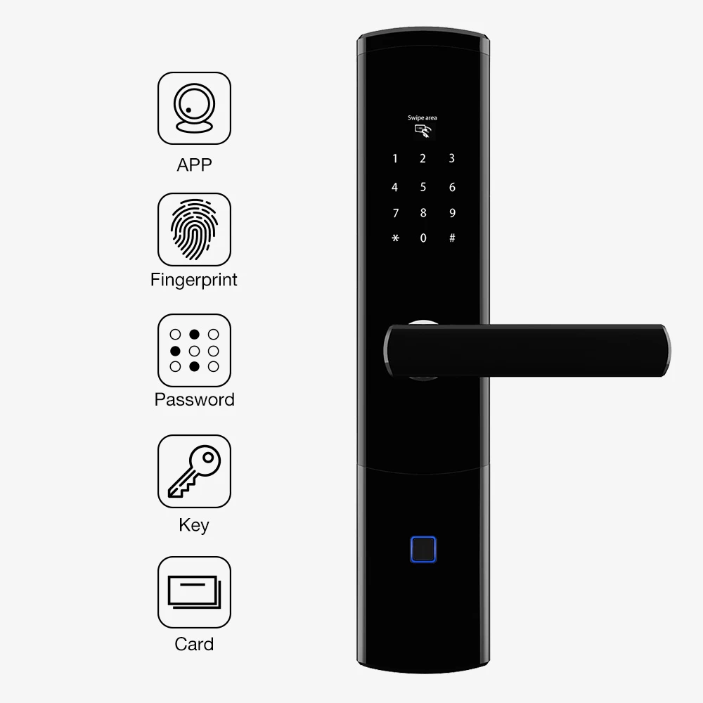 Digital APP Controlled Front Door Lock Smart WiFi Bluetooth Fingerprint Door Lock With SMS For Residential Home Office