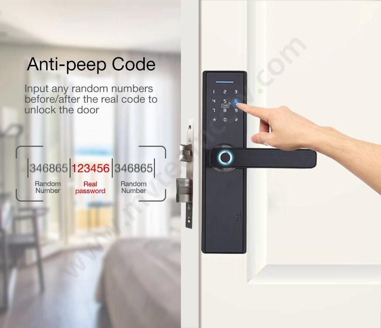 Smart Home Intelligent Door Lock WiFi Keyless Fingerprint Biometric Door Handle Lock With Tuya Or TTLock APP 