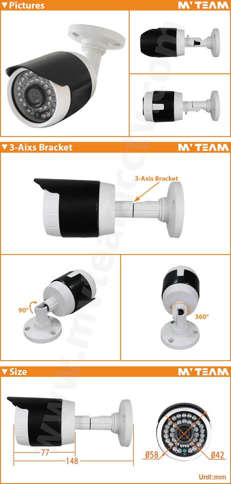 MVTEAM New Design 1MP/1.3MP/2MP Waterproof IP66 30m IR AHD Camera(MVT-AH15)