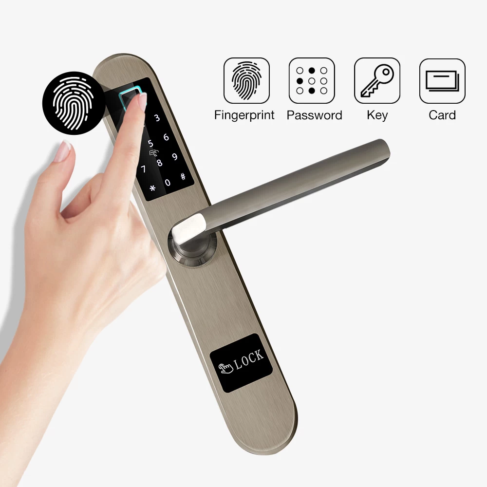 Aluminium Glass Door Lock Smart Biometric Fingerprint Electric Keyless Digital Sliding Door Hook Lock 