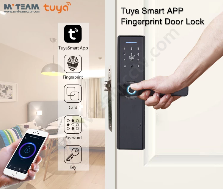 Smart Home Intelligent Door Lock WiFi Keyless Fingerprint Biometric Door Handle Lock With Tuya Or TTLock APP  