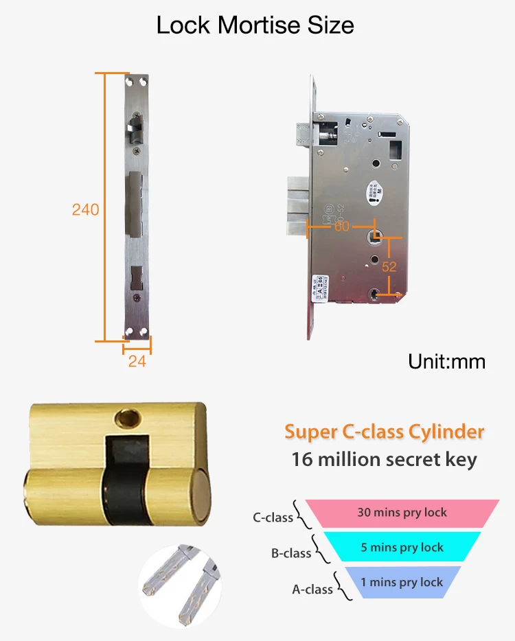 High Level Battery Powered Biometric Fingerprint Scanner Door Lock For Safe with Backup Keys, Touch Screen Keypad Password