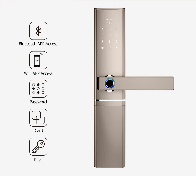 Villa Home Office Airbnb Rental House Keyless Digital Smart Door Lock Handle With Fingerprint, APP, Bluetooth Unlock