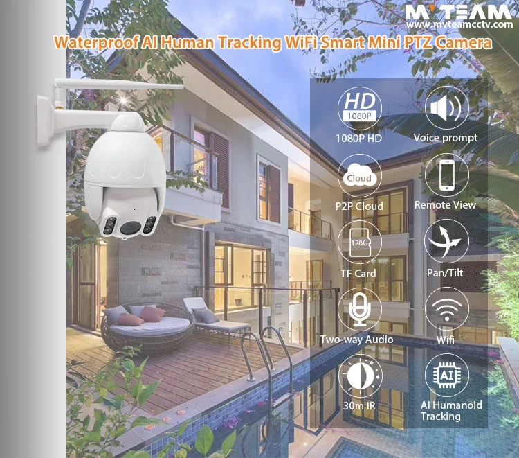 AI Human Tracking Outdoor WiFi 2.5 Mini caméra PTZ Étanche 1080P HD Smart Home Caméra de surveillance de sécurité IP