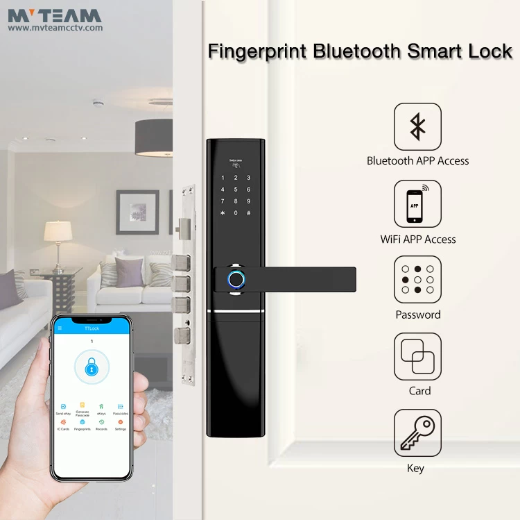 Remote SMS APP WiFi Bluetooth Phone Control Smart Lock Keyless Card Code Fingerprint Door Lock For Home, Office, Hotel, Airbnb, Villa