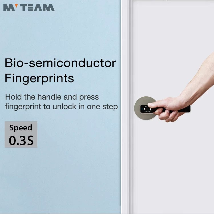 简单的设计和易于安装的智能门把手锁，小巧的可充电生物特征指纹锁
