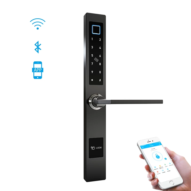 Smart Lock sottile per porta in vetro in alluminio TTLock APP Smartphone Control WiFi Wireless Remote Remote Fingerprint Lock Door Lock