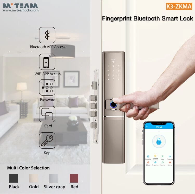 Villa Home Office Airbnb Rental House Keyless Digital Smart Door Lock Handle With Fingerprint, APP, Bluetooth Unlock