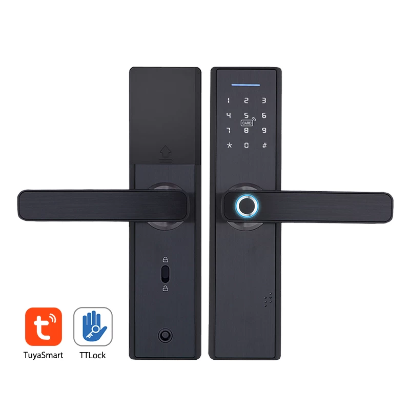 China Wholesale Low Price Smart Home Intelligent Door Lock WiFi Keyless Fingerprint Biometric Door Handle Lock With Tuya Or TTLock APP manufacturer