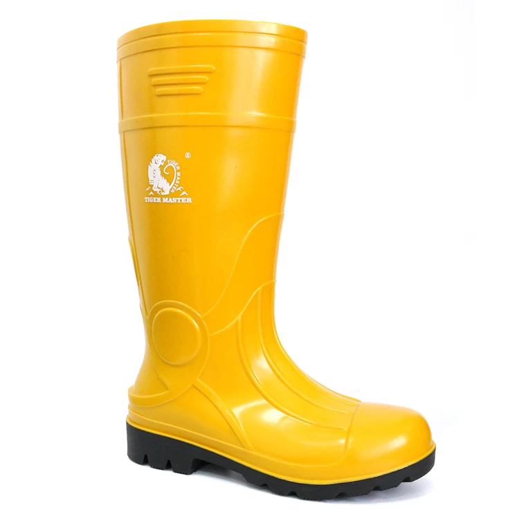 107-YB yellow oil resistant steel toe cap glitter pvc safety gum boot