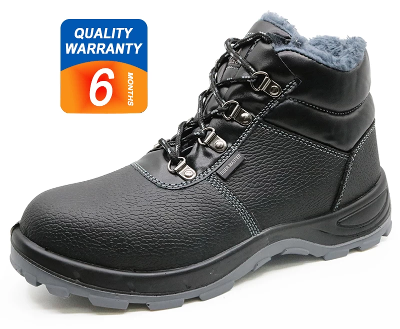 372 oil resistant anti slip steel toe cap winter safety shoes with fur lining
