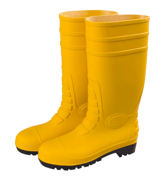 AYBS amarelo botas de chuva de segurança de pvc de aço do dedo do pé