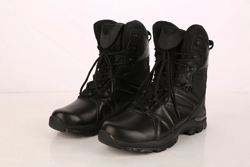 Black genuine leather military boots army shoes