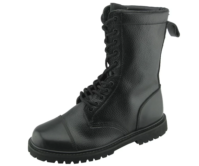 Black genuine leather rubber sole goodyear military army boots
