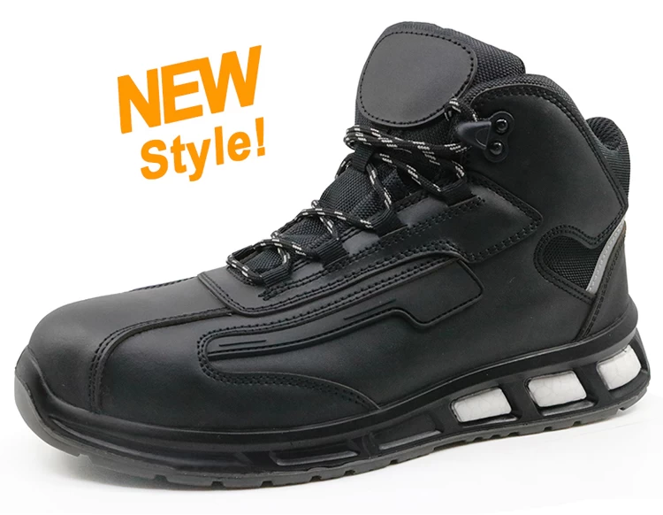 Black leather pu sole fiberglass toe cap metal free safety boots